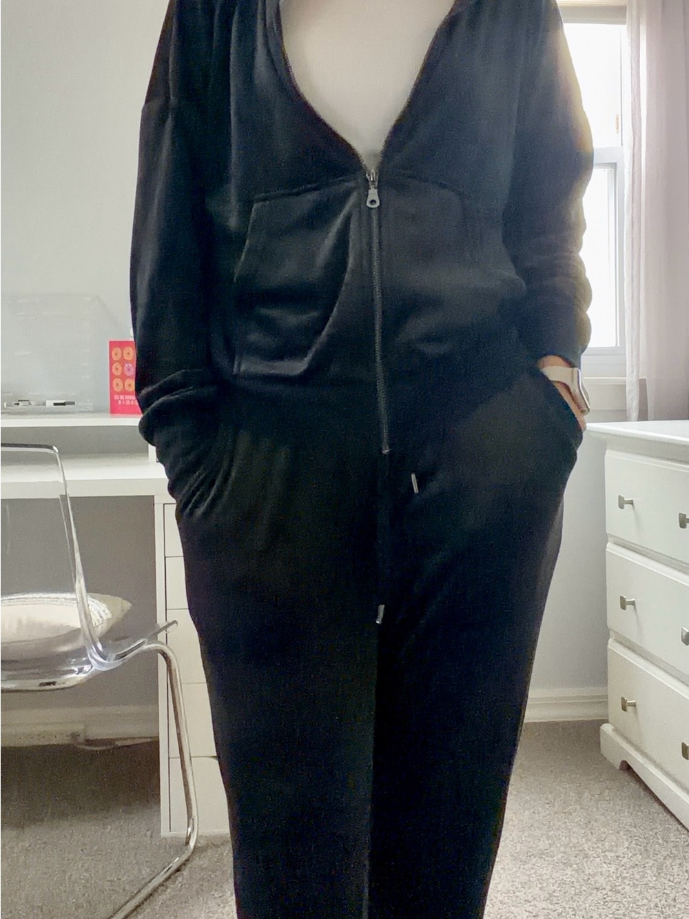 Women's Black Zip-Front Track Pants & Hoodie Set